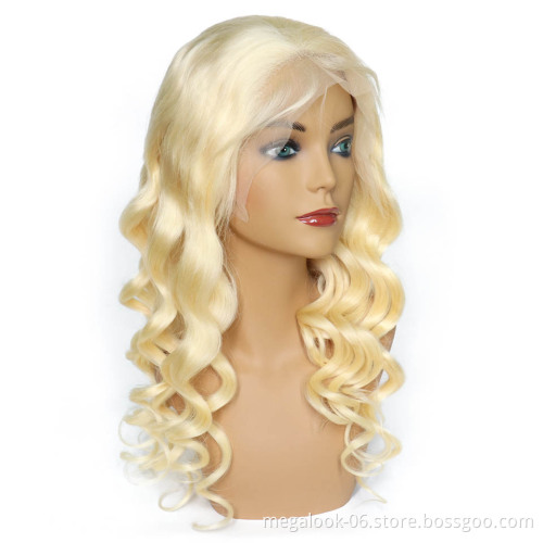Megalook High Discounts Wholesale 100% Raw Virgin Cuticle Aligned Blonde 613 Body Wave Human Hair Lace Front Wig